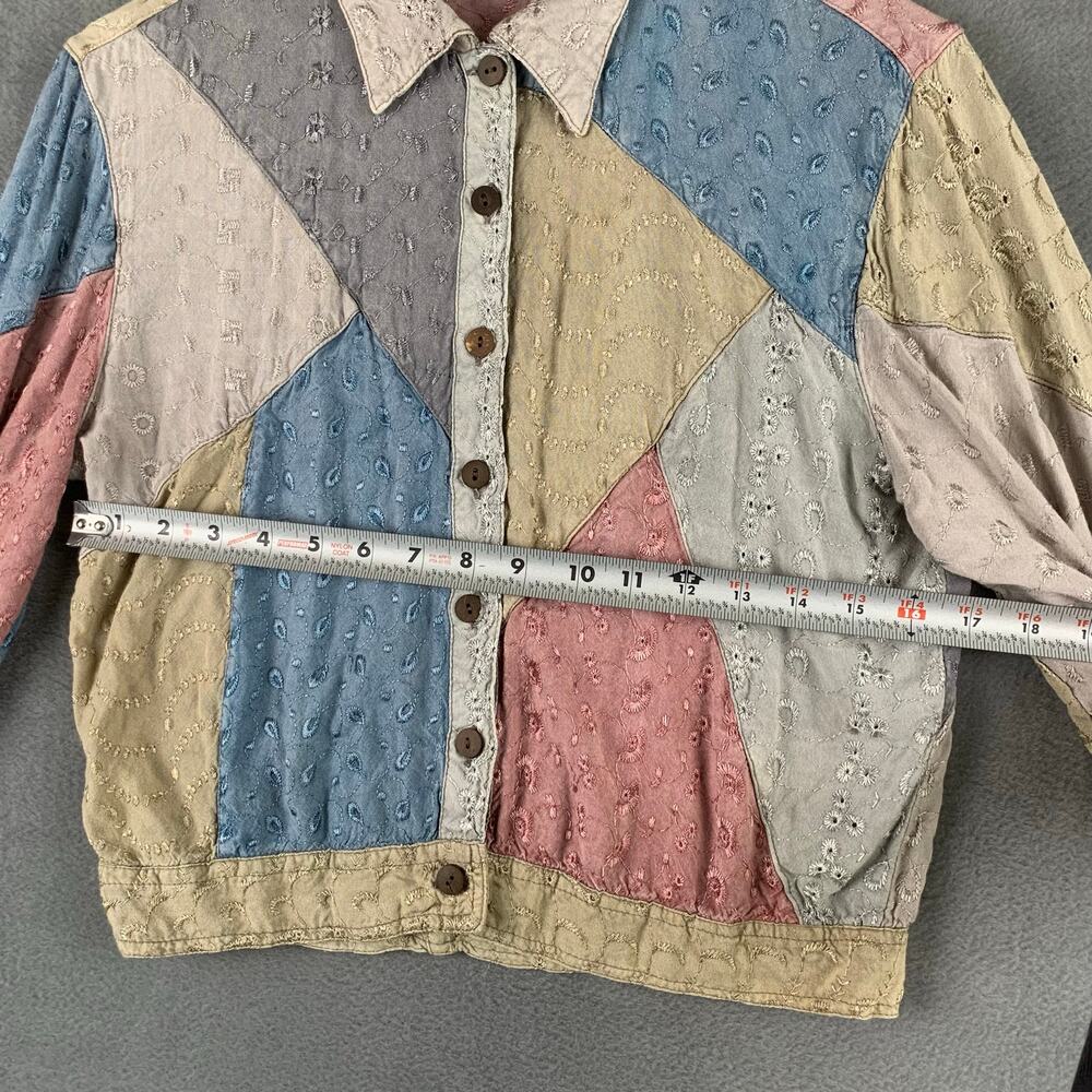 Sacred Threads Pastel Patchwork Eyelet Button Fro… - image 4